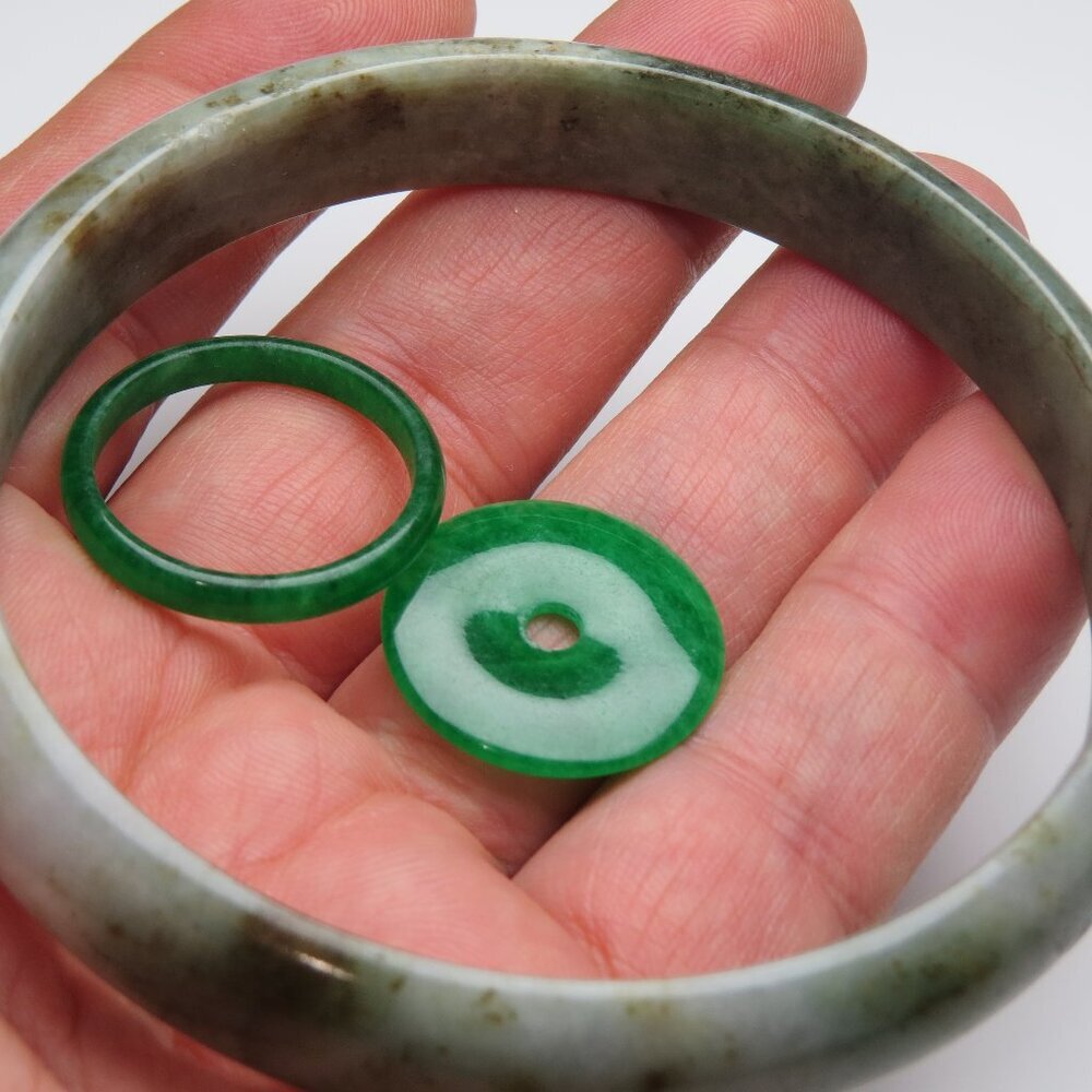 "Extra Large Natural Jade Bangle + Jade Ring & Donut 68-70mm"
